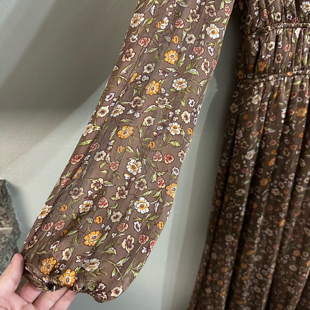 Mittoshop Brown Floral Long Sleeve Maxi Dress - Picture 2 of 8